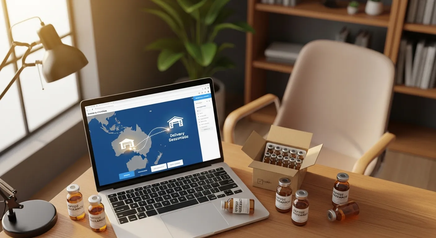 Buying research peptides in Australia guide, online peptide shopping with Australian delivery route and peptide vials for laboratory research